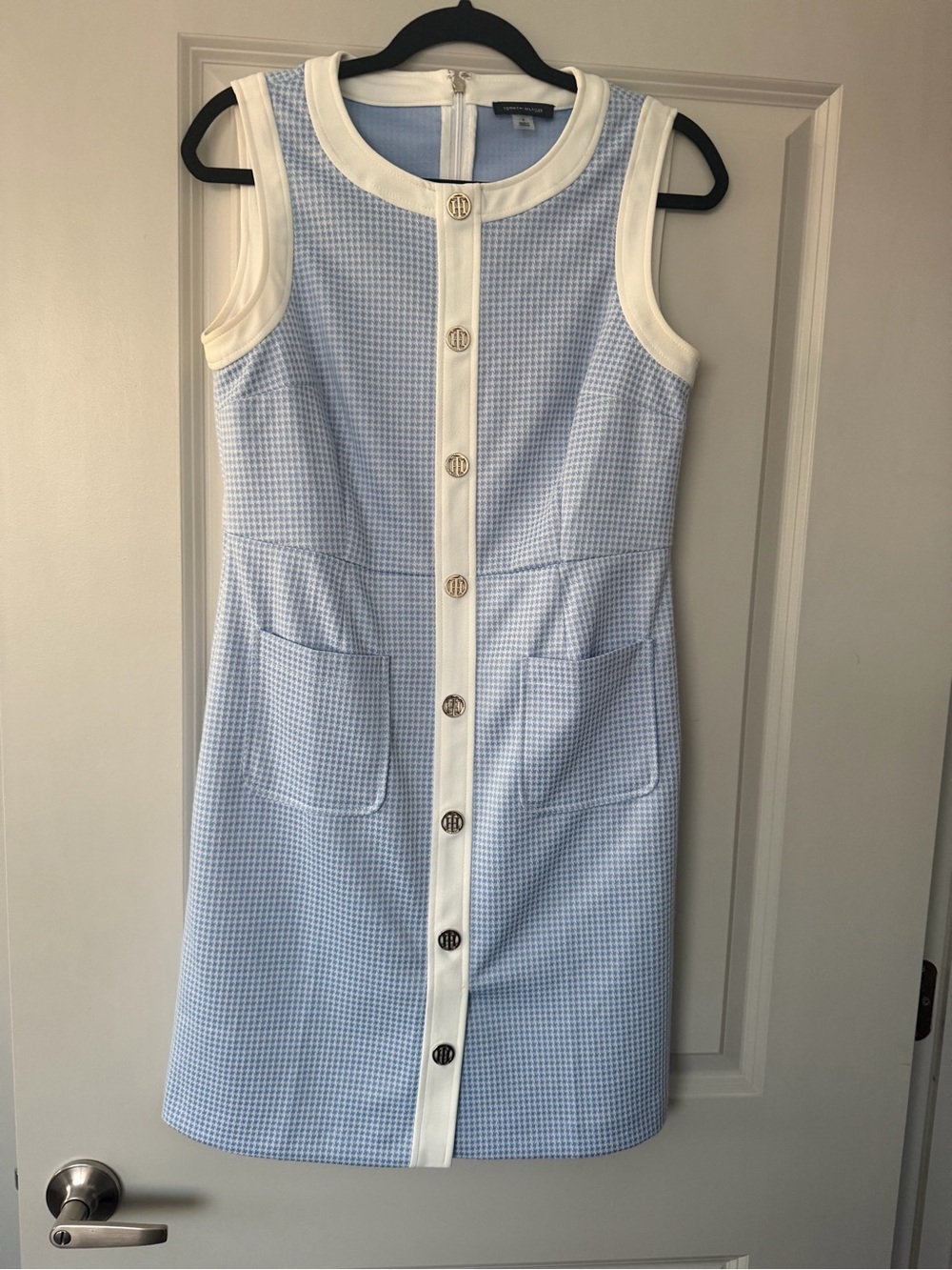 Tommy Hilfiger Light Blue and White Sleeveless Shift Dress
